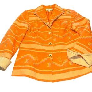 Coldwater Creek Orange Southwestern Print Cotton Blazer Jacket Size 6